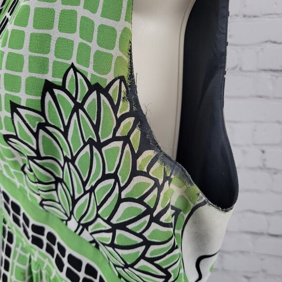 Anna Sui Anthropologie Green 100% Silk Sleeveless Lined Midi Dress 12 *defects - Picture 5 of 15